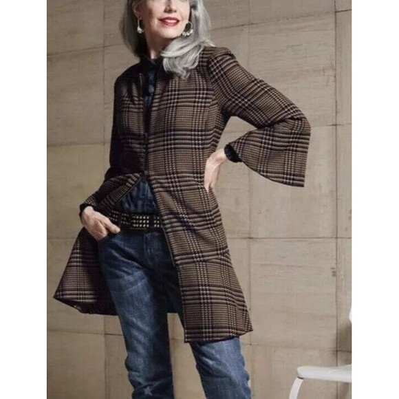 Cabi # 3902 Flounce Plaid Longline Full-Zip Jacket Fall 2020 Size Small - Picture 1 of 15